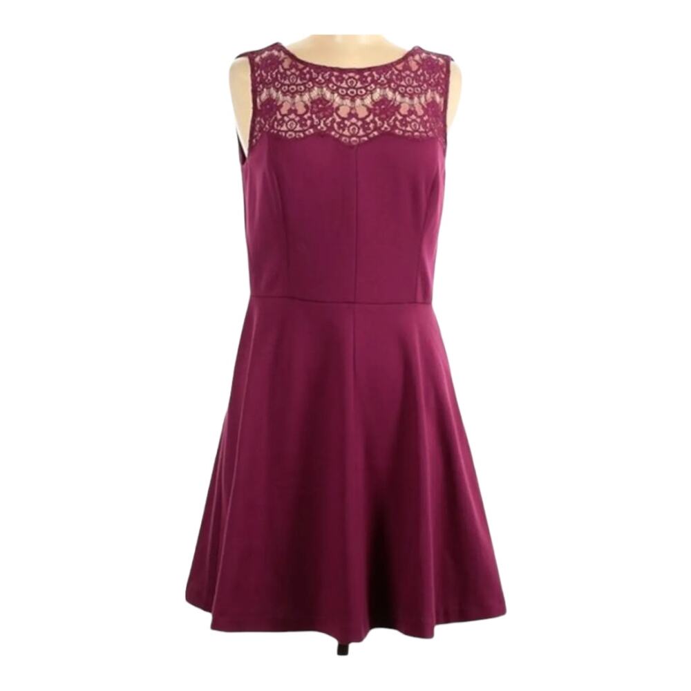 Jessica Simpson sleeveless sheer lace chest A line dress burgundy red size 2
